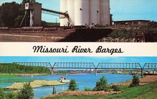 Missouri river barges vintage - river,