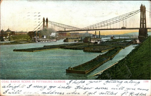 Coal barge scene pittsburg - barge,