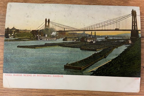 Antique coal barge scene - coal, in