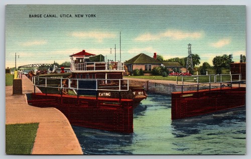 Vintage postcard barge - vintage, canal