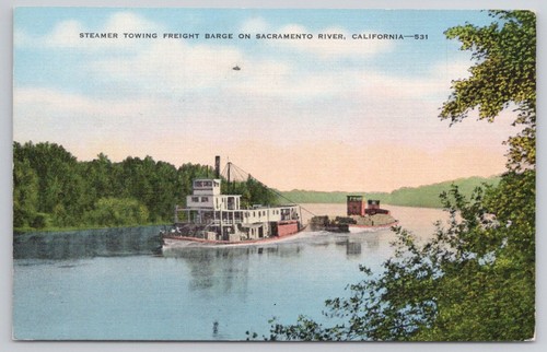 Steamer towing freight barge - freight,
