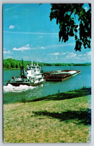 Vintage postcard barge - vintage,